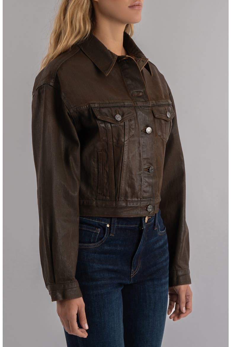 Emrie Coated Nonstretch Denim Jacket, Alternate, color, CHOCOLATE