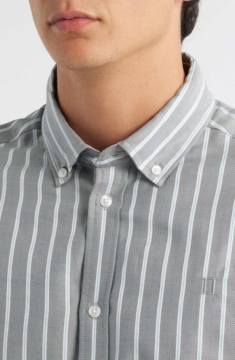 Les Deux Konrad Stripe Cotton Button-Down Shirt, Alternate, color, Asphalt