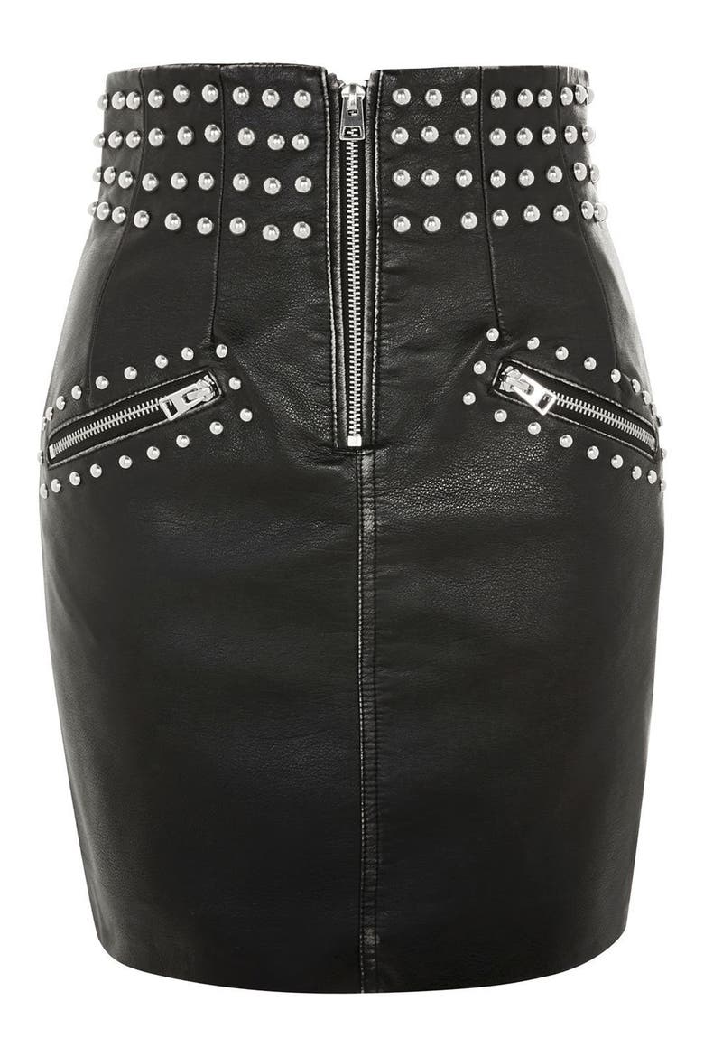 Amy Studded Faux Leather High Waist Skirt, Alternate, color, BLACK MULTI