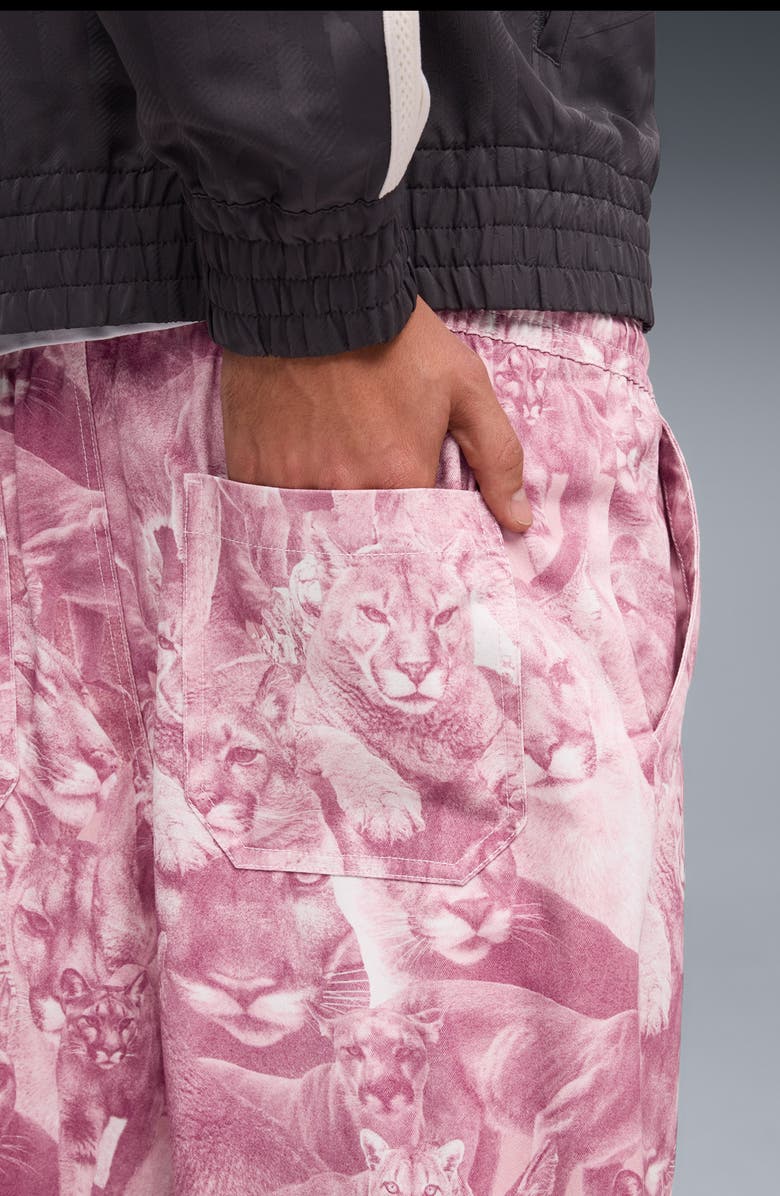 PUMA Special Items Allover Cat Print Drawstring Pants, Alternate, color, Poised Pink