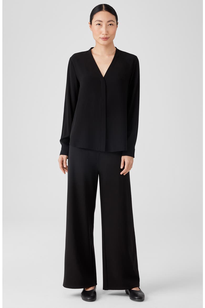 V-Neck Silk Crepe Blouse, Alternate, color, BLACK