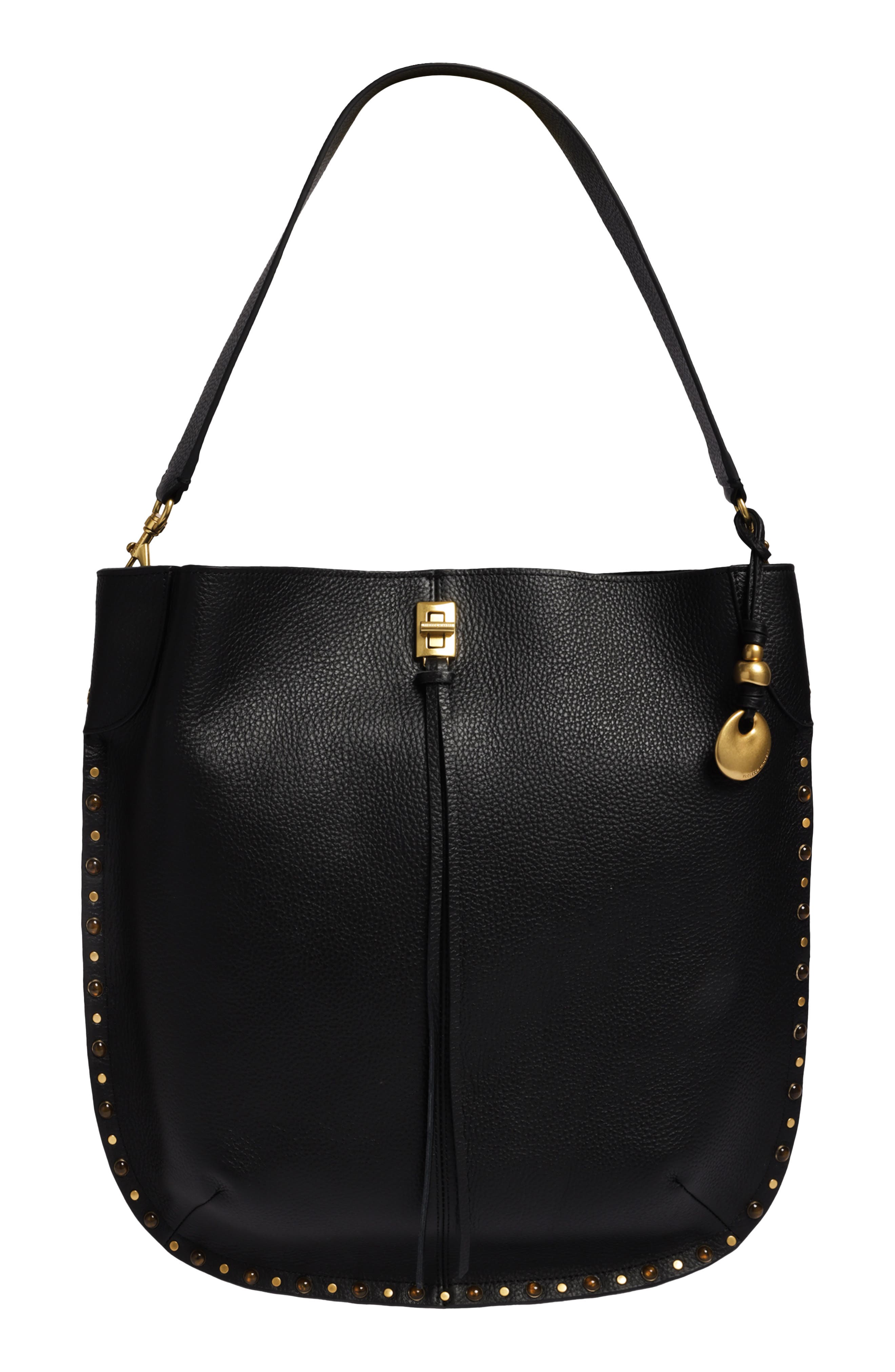 Slim Darren Stud & Tiger's Eye Embellished Hobo Bag, Main, color, BLACK