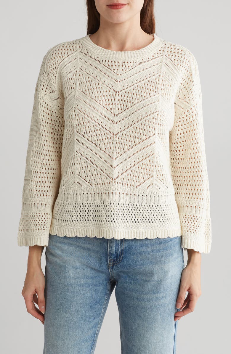 BY DESIGN Eliana Openwork Sweater, Main, color, Antique White