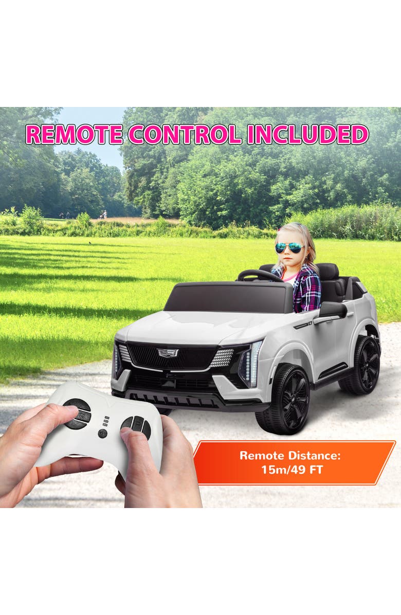 Qaba 2-Seat Licensed Cadillac Escalade Kids Electric Truck, 12V, Remote, 4 Spring Suspension Wheels, Lights, Horn, Alternate, color, White