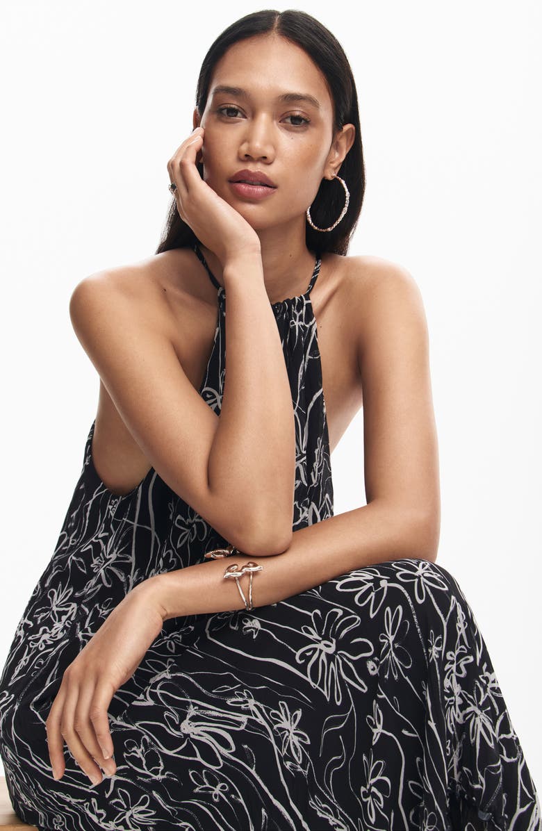 Desigual Floral Maxi Sundress, Alternate, color, Black