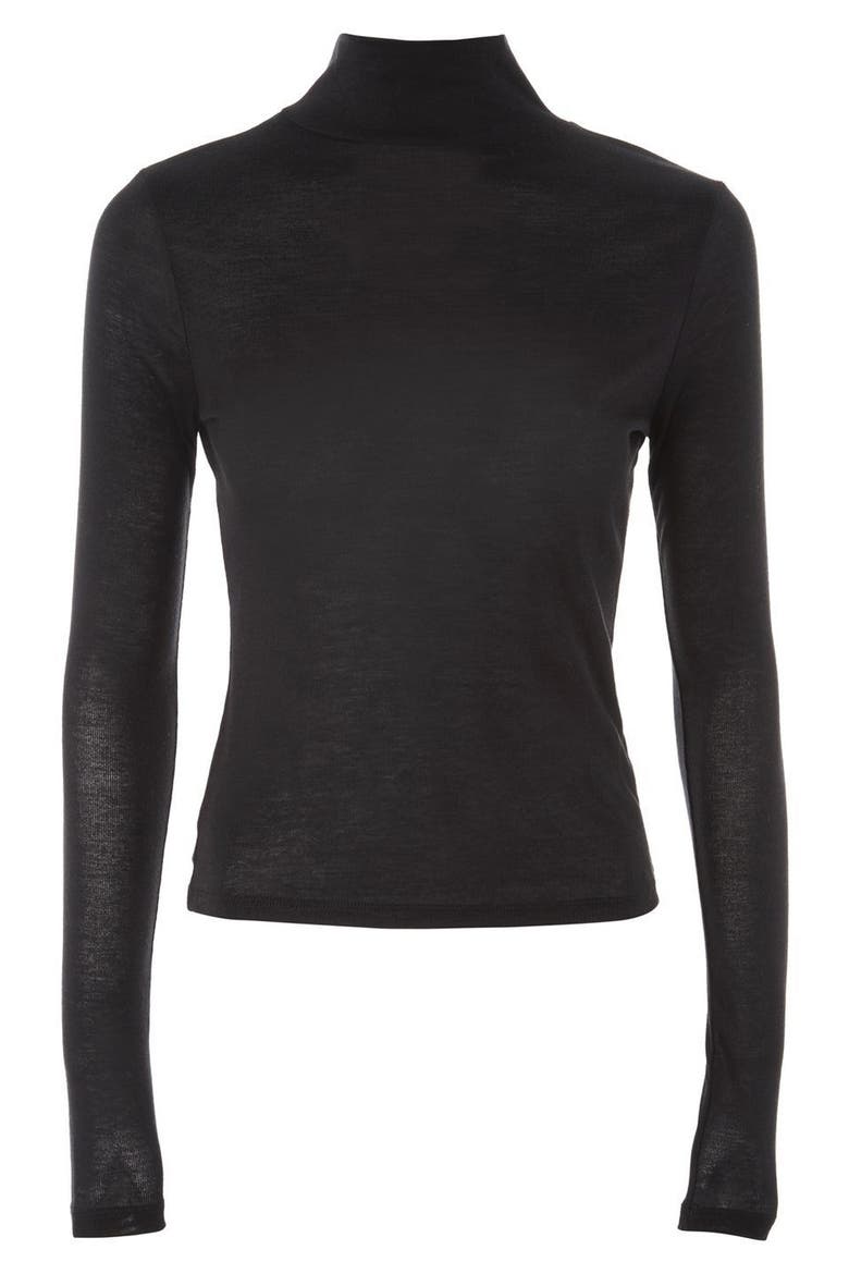 Ribbed Turtleneck Top, Alternate, color, BLACK