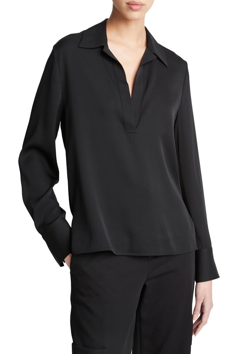 Silk Blend Polo Shirt, Alternate, color, BLACK
