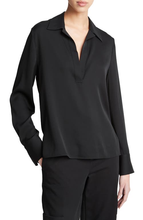Shop Vince Silk Blend Polo Shirt In Black