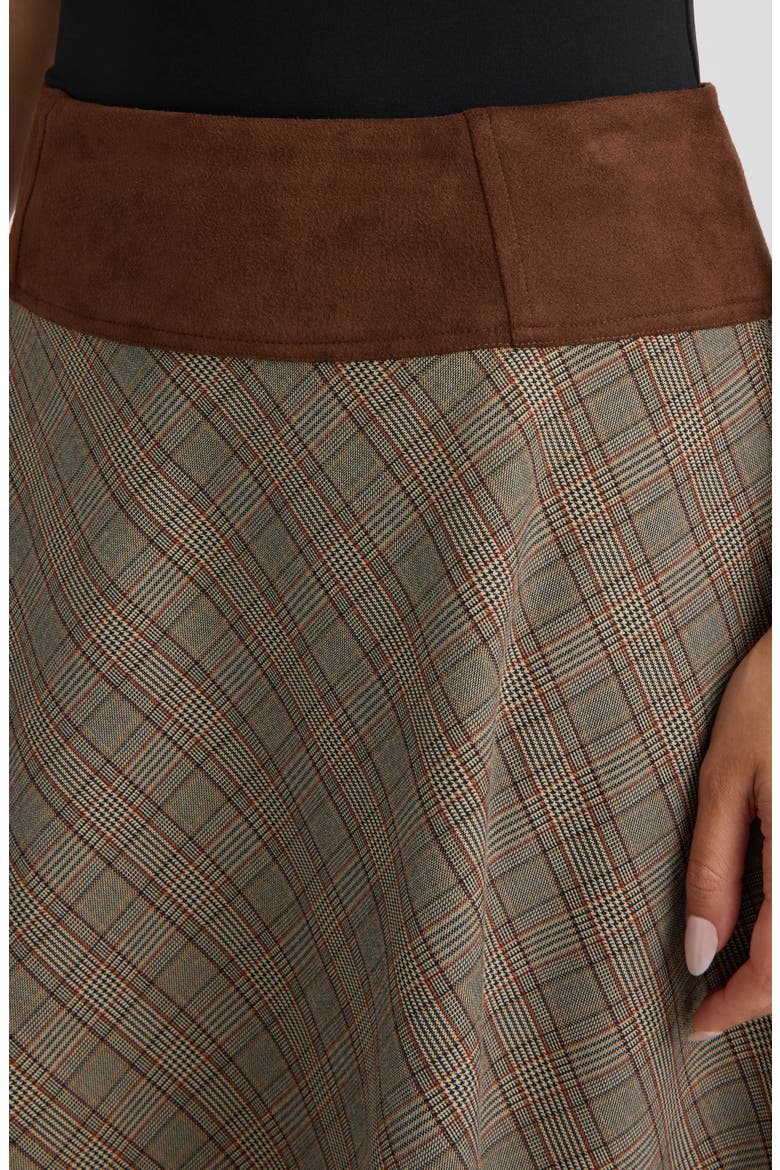 Plaid Handkerchief Hem Midi Skirt, Alternate, color, BROWN PLAID