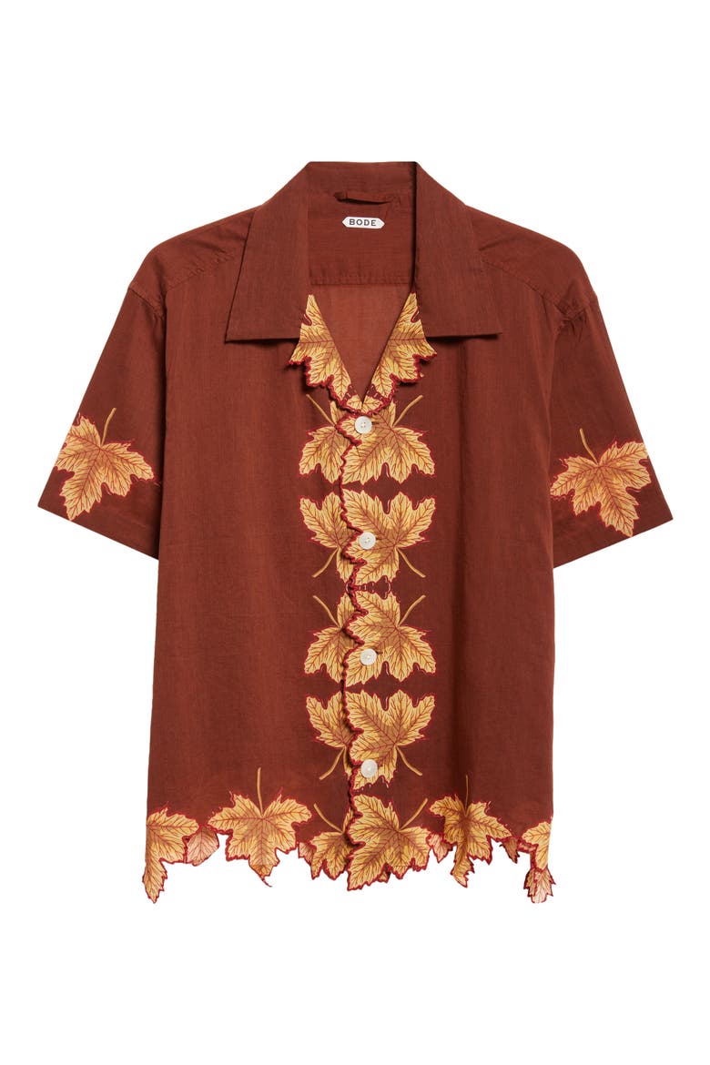 Harvest Floor Leaf Appliqué Camp Shirt, Alternate, color, AUBURN