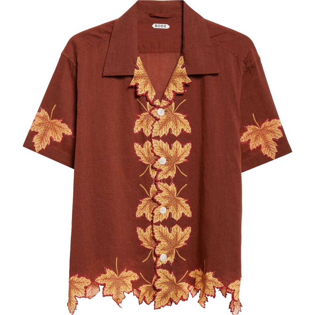 Bode Leaf-print Scalloped Shirt In Brown