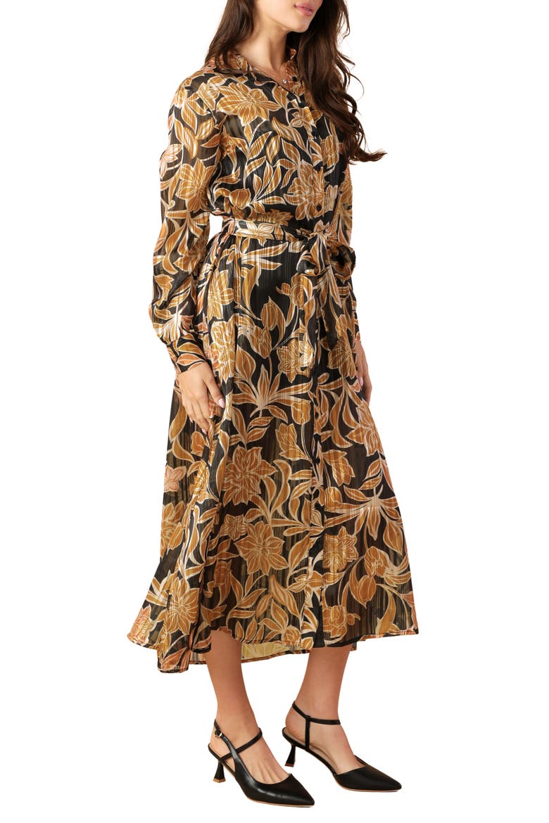 Long Sleeve Midi Shirtdress, Alternate, color, BLACK