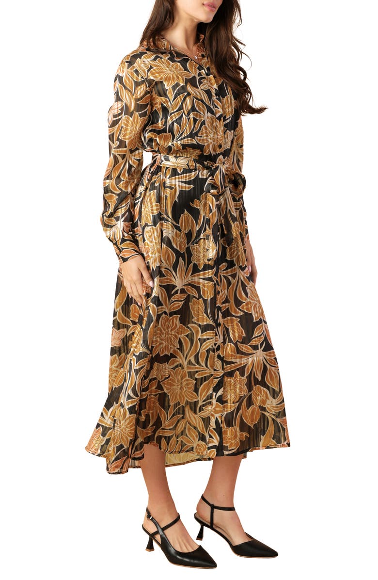 FLYING TOMATO Long Sleeve Midi Shirtdress, Alternate, color, Black