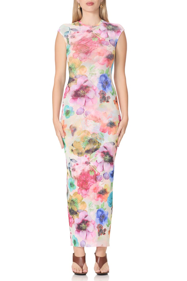 Mylo Print Mesh Maxi Dress, Main, color, WATERCOLOR BLOSSOM