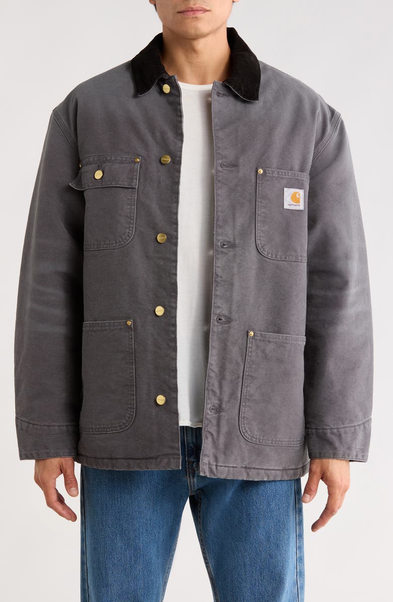 Carhartt Work In Progress OG Organic Cotton Canvas Chore Coat, Main, color, Graphite / Black Stone Canvas
