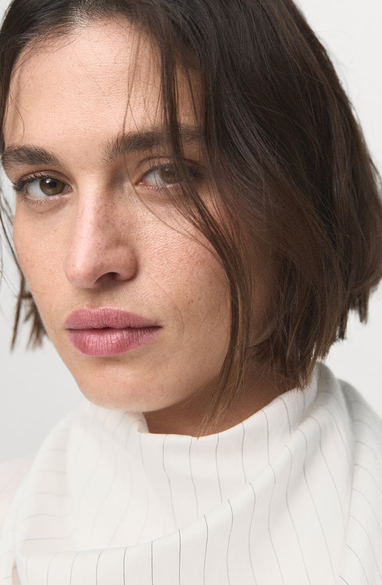 MANGO Pinstripe Long Sleeve Shirt with Scarf, Alternate, color, White