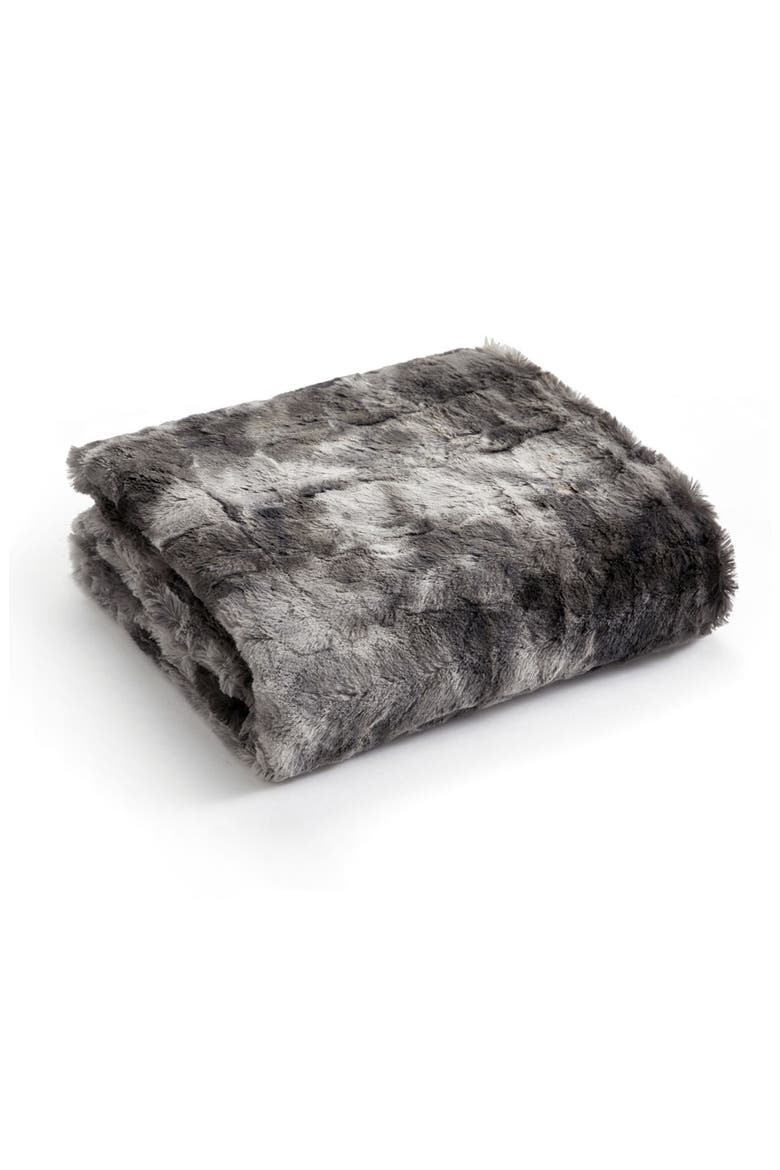 Avalon Faux Fur Textured Throw Blanket, Main, color, GREY