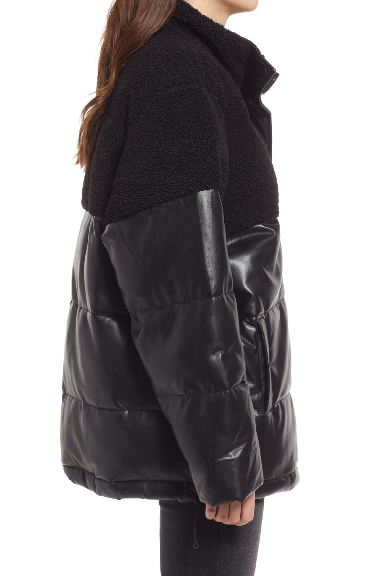 Faux Shearling Puffer Jacket, Alternate, color, BLACK001
