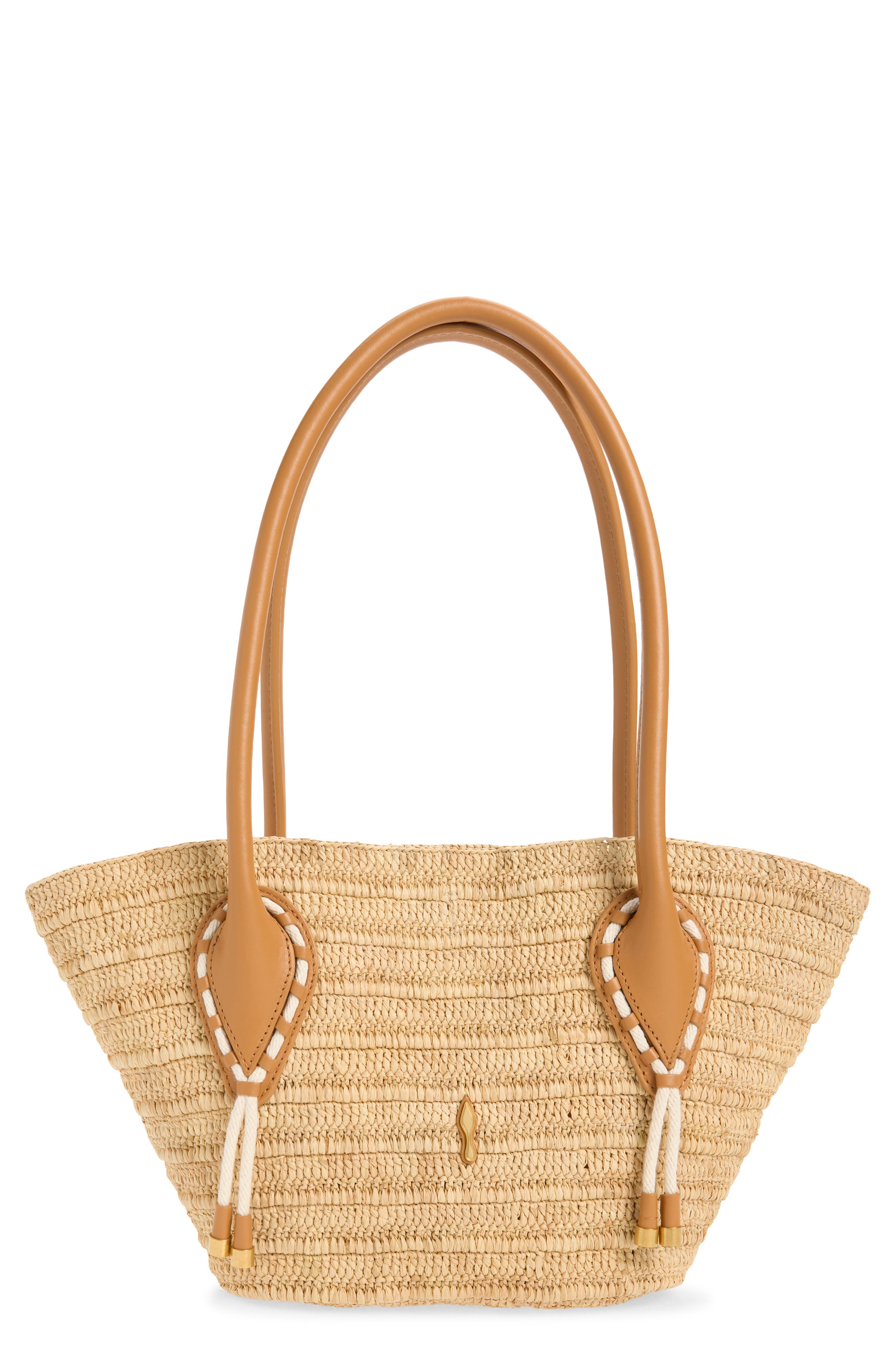 Mini Woven Raffia Basket Tote, Main, color, 6370 NATURAL/ CUOIO