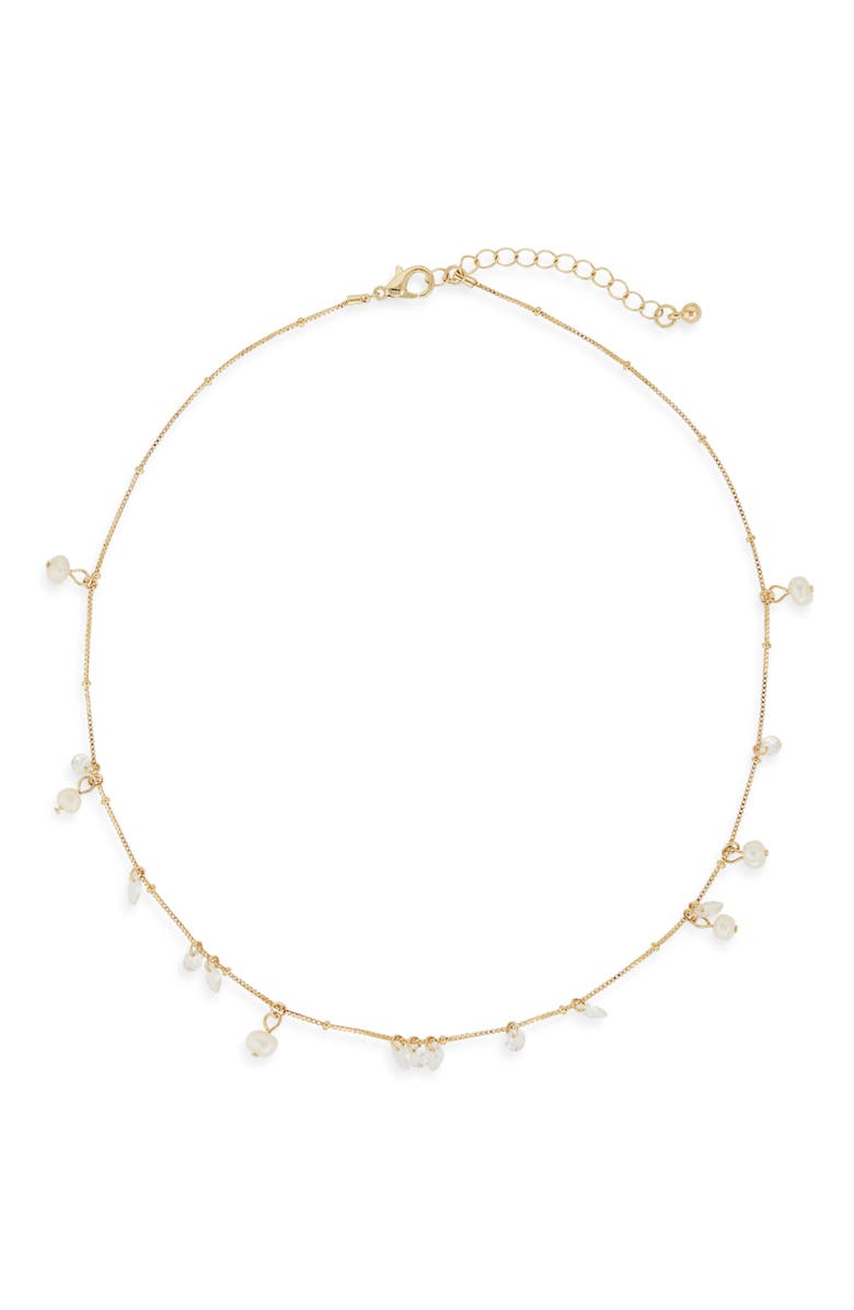 NORDSTROM RACK Floating Cubic Zirconia & Faux Pearl Necklace, Main, color, Clear- White- Gold
