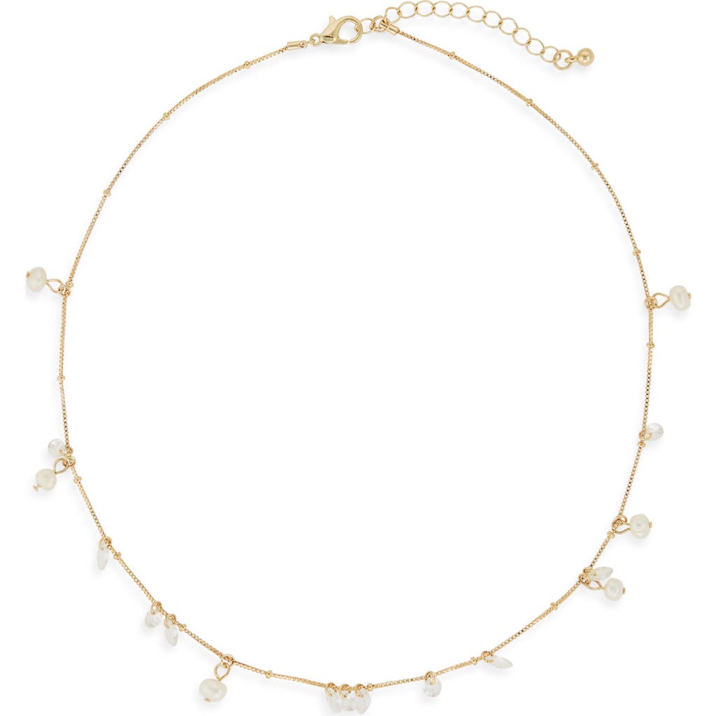 Nordstrom Rack Floating Cubic Zirconia & Faux Pearl Necklace In Gold