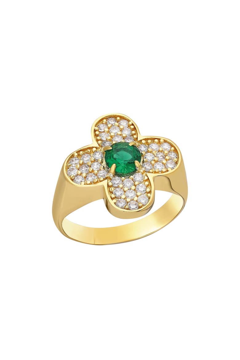 Gold Clover Emerald Ring, Main, color, green