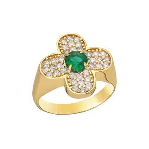 Gold Clover Emerald Ring