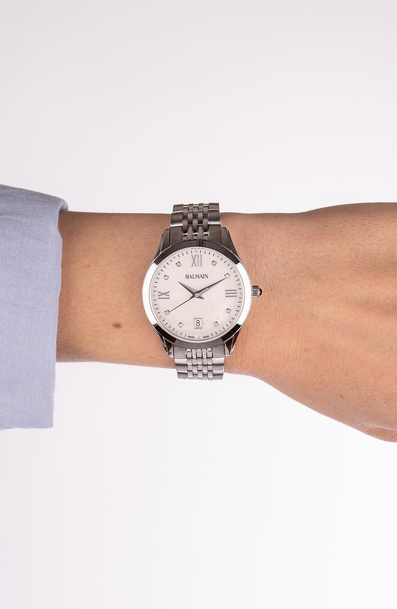 BALMAIN WATCHES Classic R Diamond Bracelet Watch, 34mm, Alternate, color, Silver