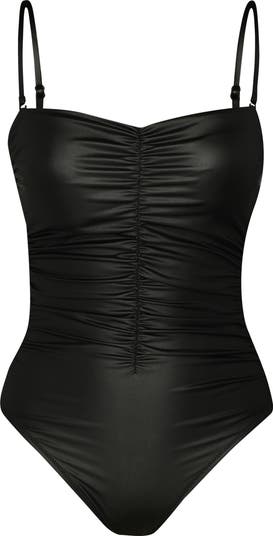 【Risley】Faux leather one piece L'AGENCE Aubrey Ruched Faux Leather One-Piece Swimsuit