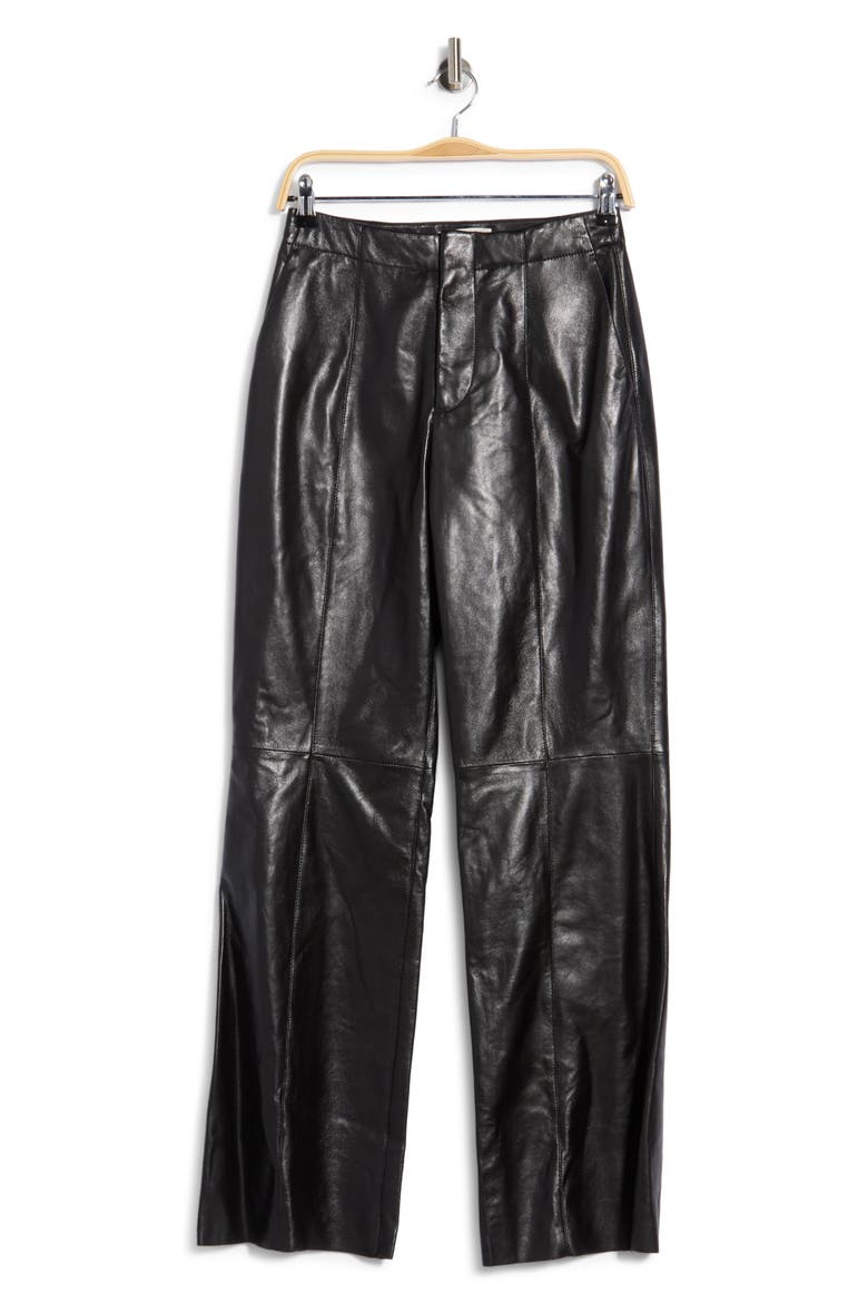 Kadin Mid Rise Straight Leg Leather Pants, Main, color, NOIR