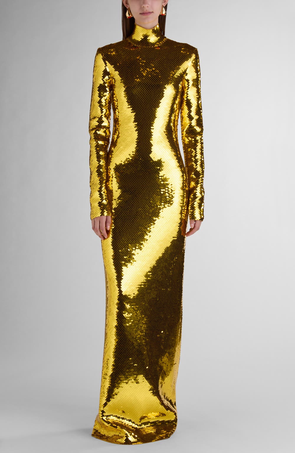 Sequin Long Sleeve Knit Gown, color, 8480 GOLD