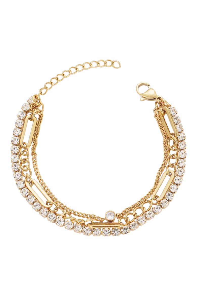 18K Gold Plated Crystal Triple Chain Bracelet, Main, color, GOLD