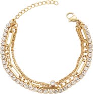 Adornia 18K Gold Plated Crystal Triple Chain Bracelet