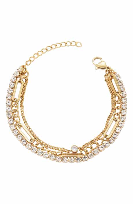 Adornia 18K Gold Plated Crystal Triple Chain Bracelet