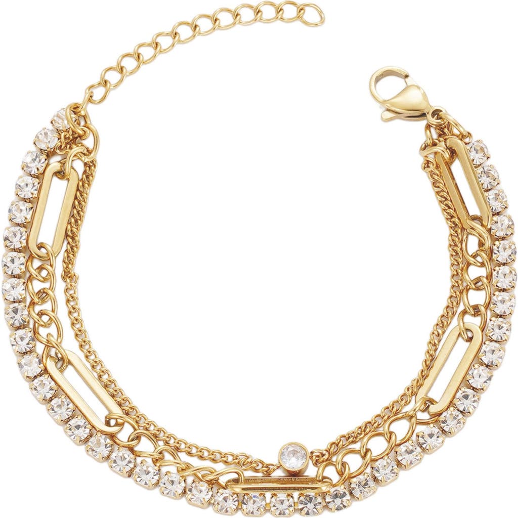 Adornia 18k Gold Plated Crystal Triple Chain Bracelet In Gold
