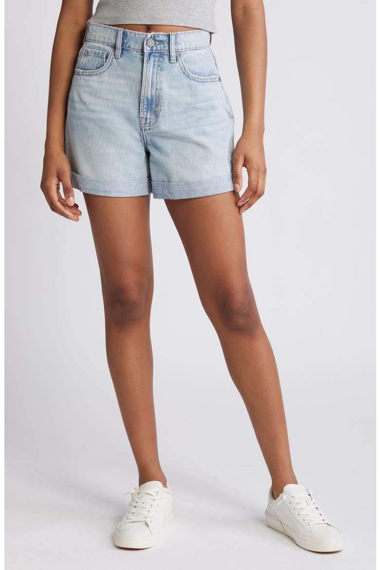 High Waist Denim Mom Shorts, Main, color, LIGHT WASH