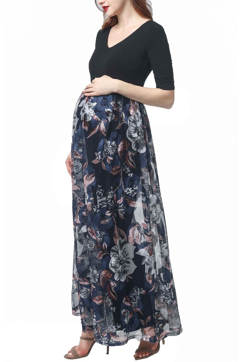 Annabelle V-Neck Mesh Print Maternity Maxi Dress, Alternate, color, Multicolored
