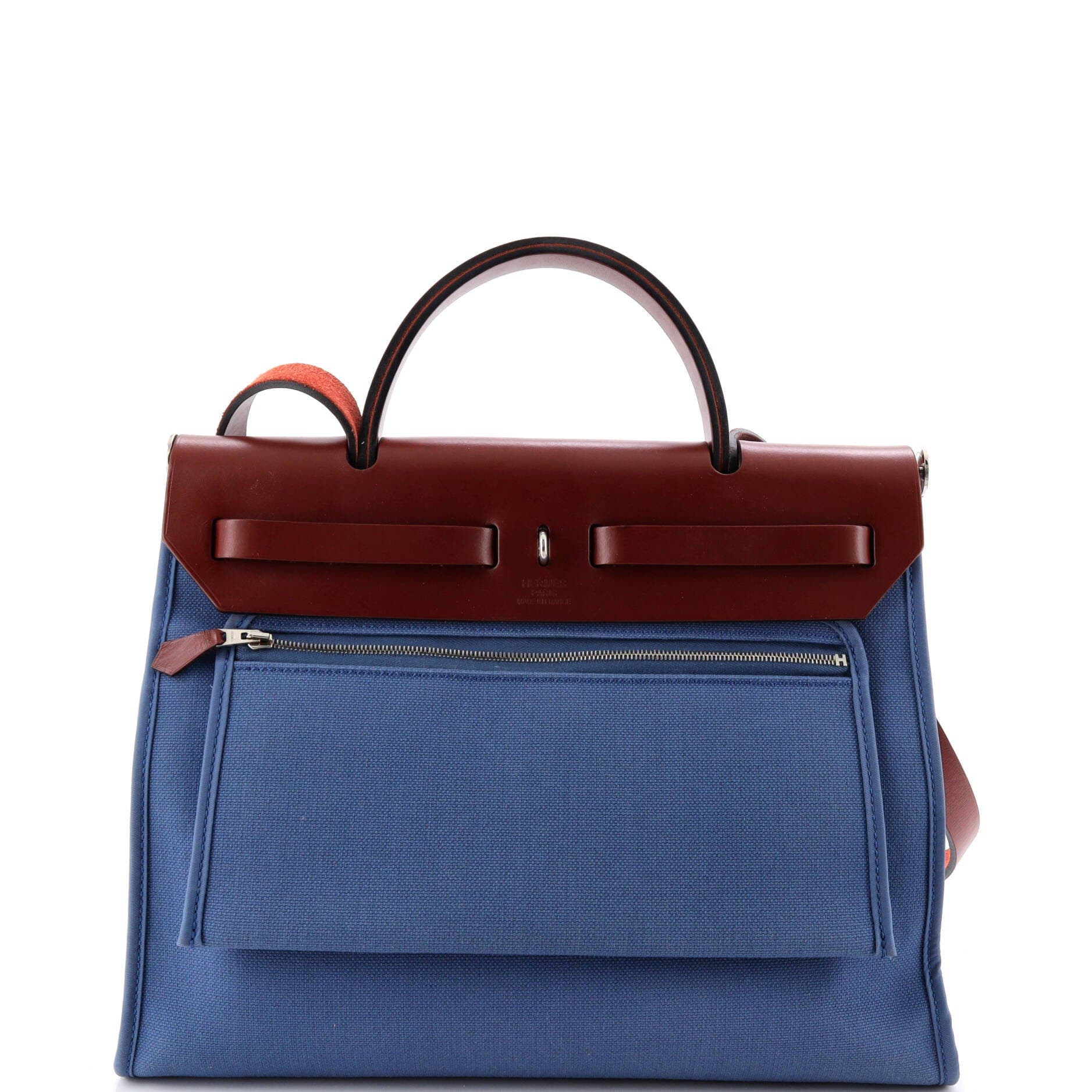 Pre-Owned Hermes Herbag Zip Leather and Toile 31, Alternate, color, Bleu Agate