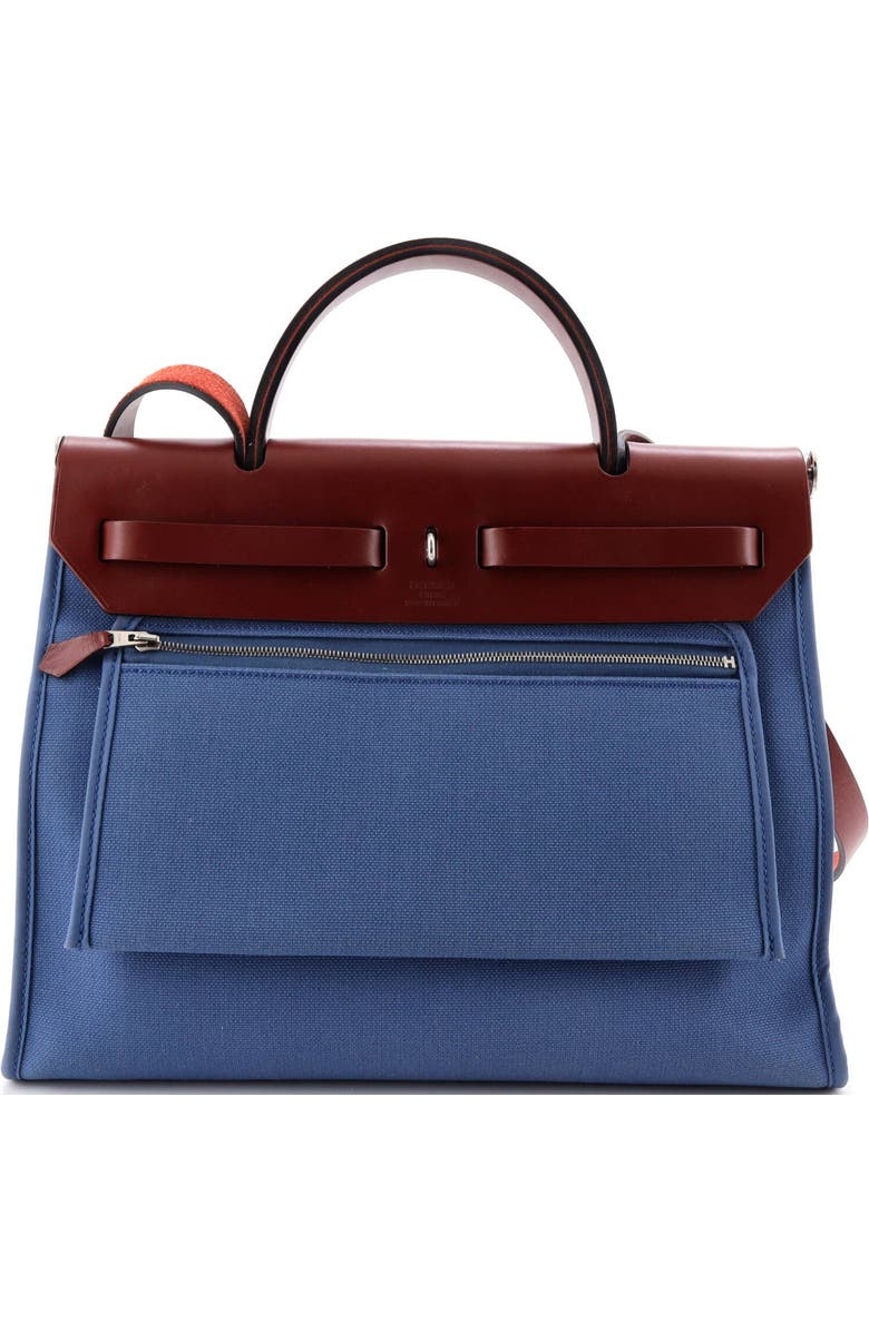 Pre-Owned Hermes Herbag Zip Leather and Toile 31, Alternate, color, Bleu Agate