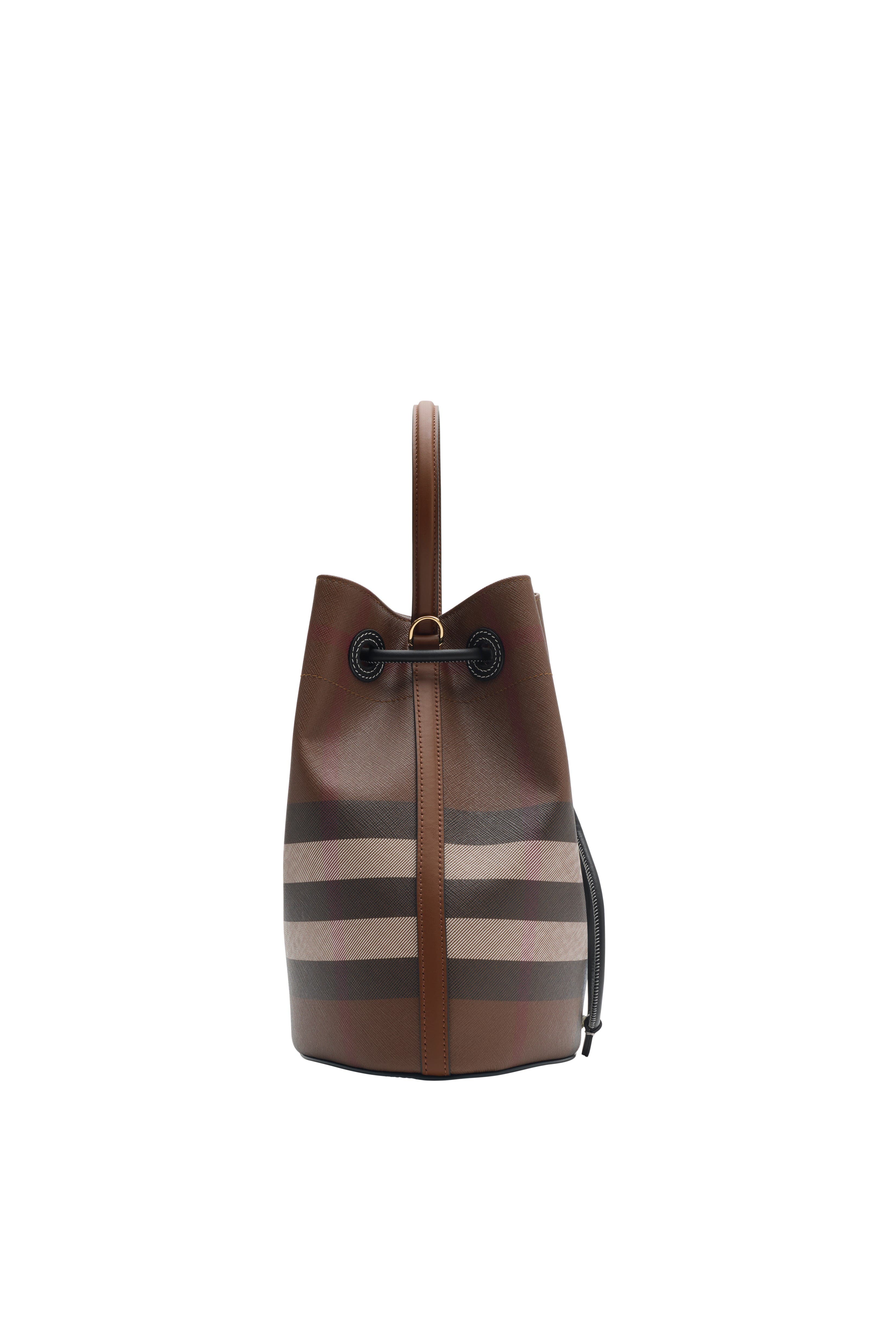 Burberry Small Check Bucket Bag, Alternate, color, Dark Birch Brown