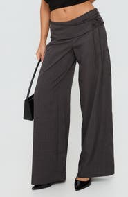 Princess Polly Silver Moon Tie Wide Leg Pants