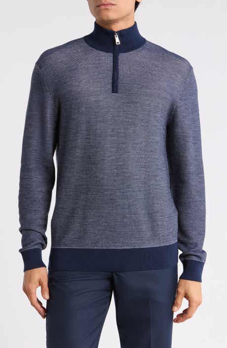 Merino Wool & Silk Bird's Eye Quarter Zip Sweater