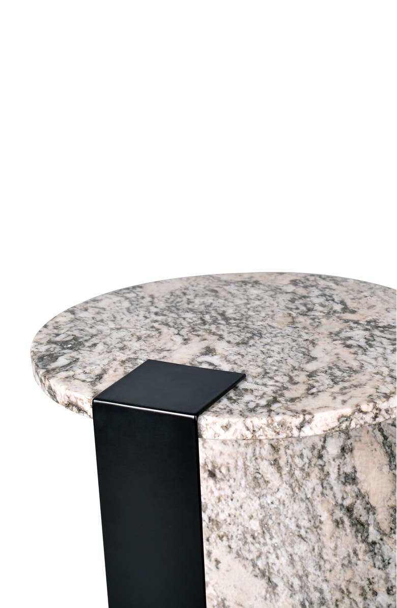 JONATHAN Y Lyra Modern Round Asymmetrical Marble Accent Table, Veined Stone with Iron Metal Base for Living Room, Alternate, color, Ivory/Black