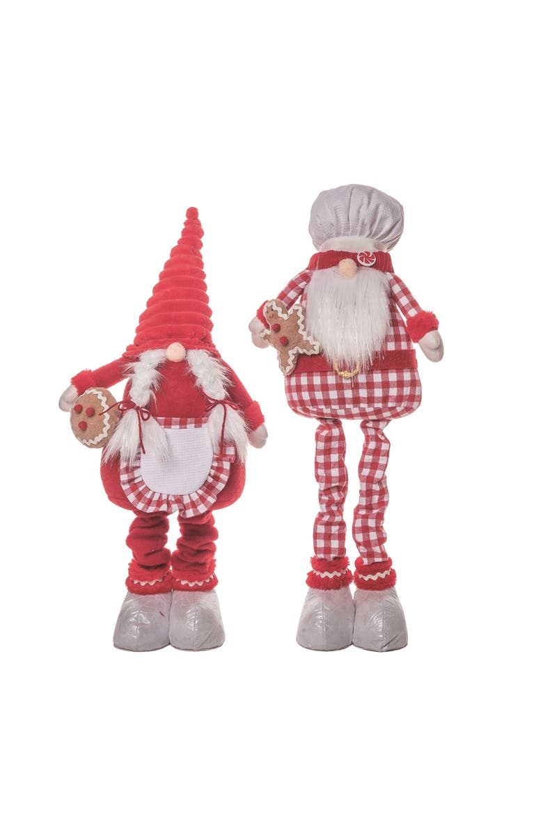 Transpac Plush Plaid Baker Gnome Set of 2 Christmas Decorations, Main, color, Multi