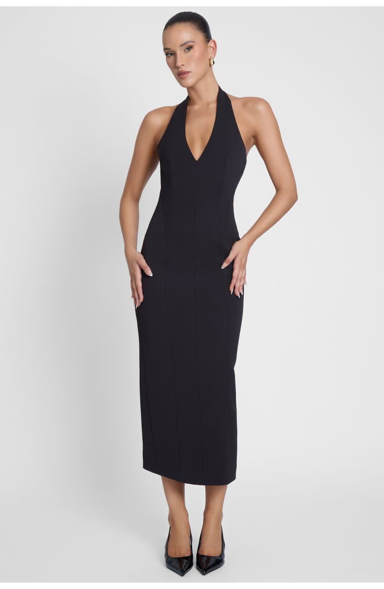 LEAU Heiress Halter Midi Dress, Alternate, color, Black