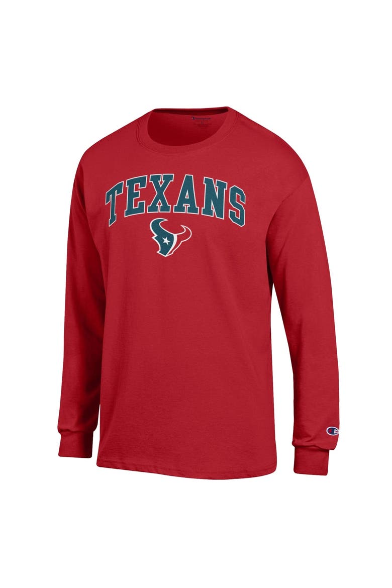 Men's Champion Red Houston Texans Arch Over Logo Long Sleeve T-Shirt, Alternate, color, Red