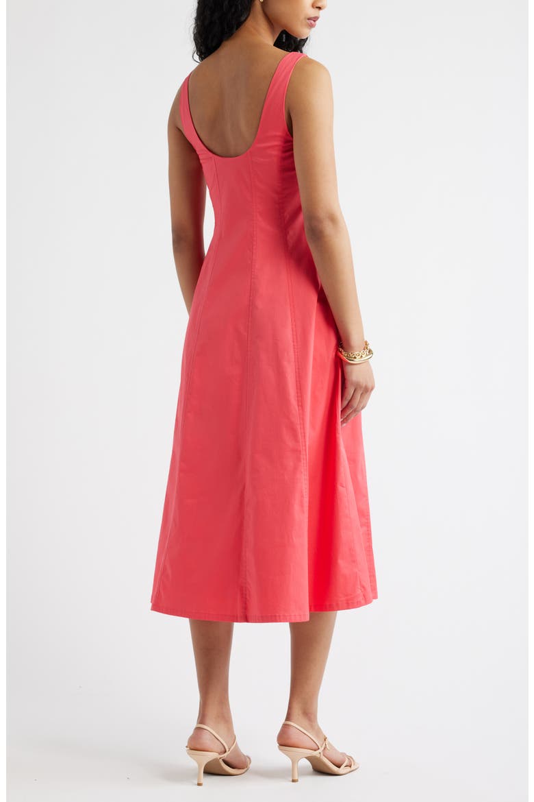 Seamed Strech Cotton Poplin Midi Dress, Alternate, color, PINK PARADISE