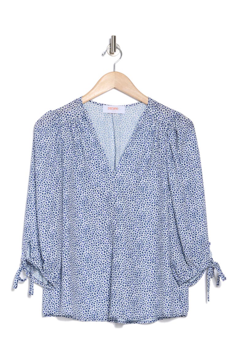 Dot V-Neck Long Sleeve Top, Alternate, color, BLUE
