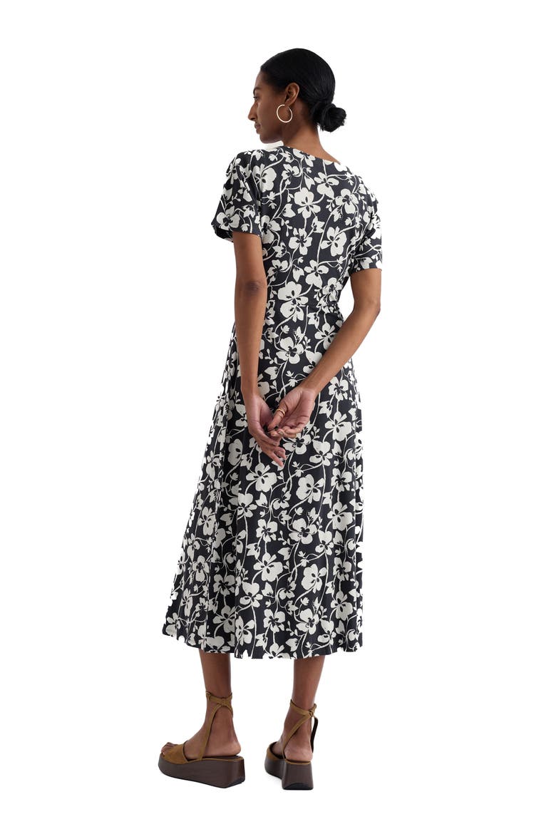 Mirva Floral Stretch Organic Cotton Jersey Midi Dress, Alternate, color, MALLOW VINE INKWELL