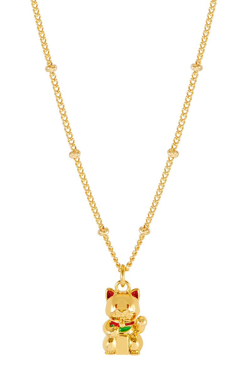Lucky Cat Pendant Necklace, Main, color, SILVER/GOLD